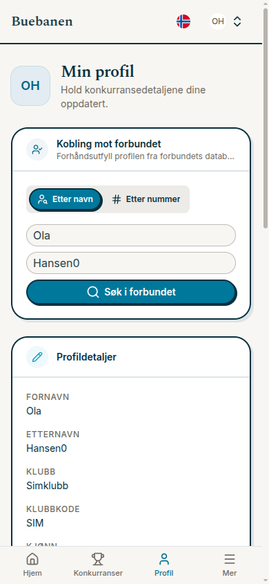 The profile page with federation register lookup