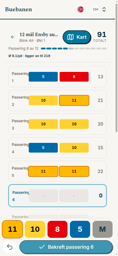 Mobile scoring with sticky header, live pace line and confirmation keypad